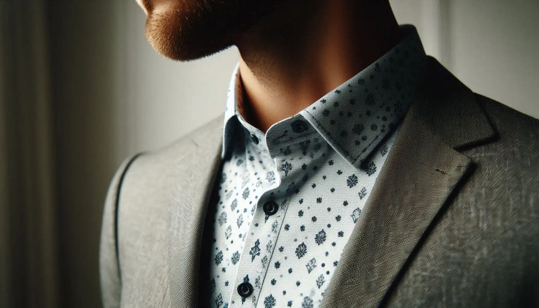 Close-up of a business shirt with subtle patterns, highlighting texture and colour.